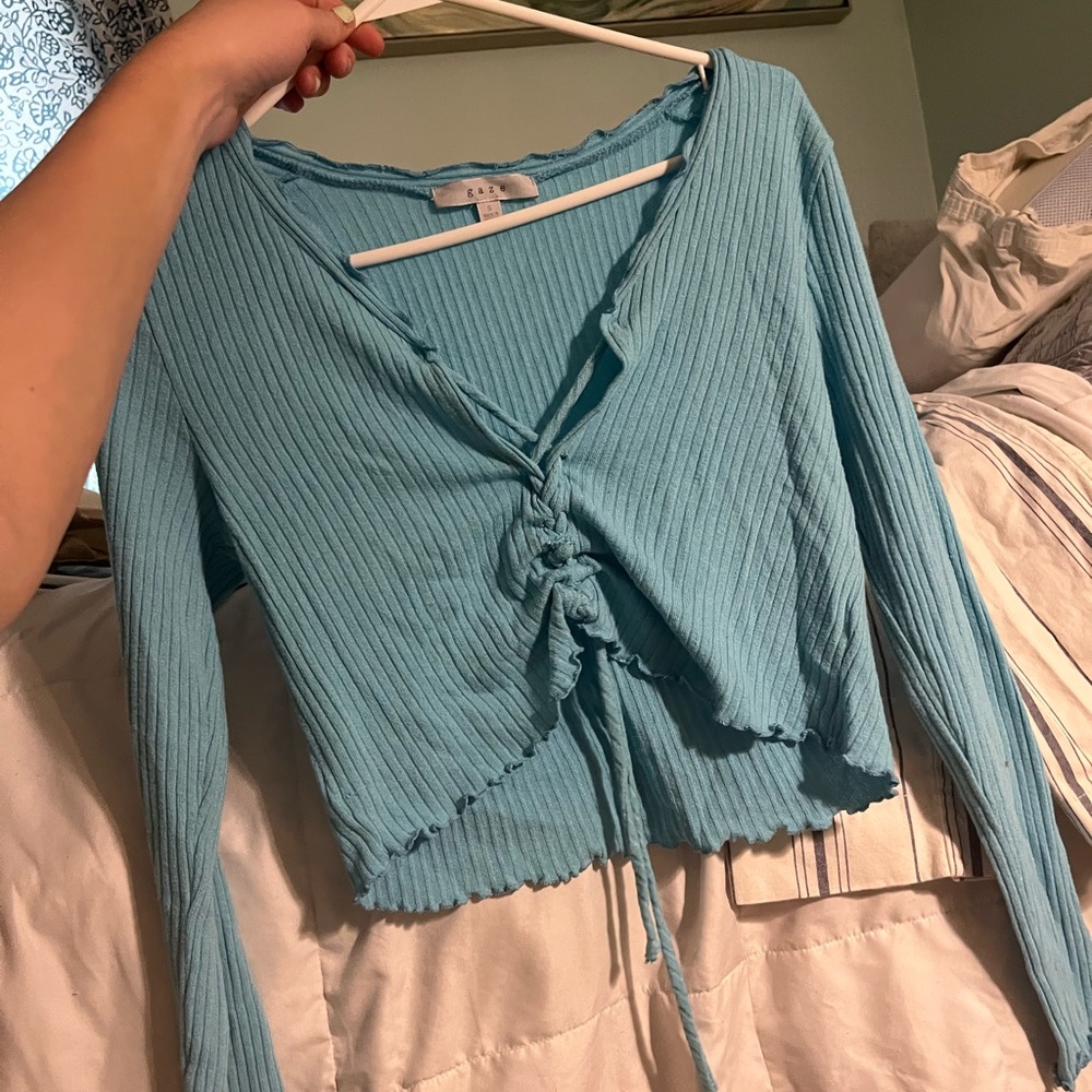 Blue crop top with braided tassels. Size small